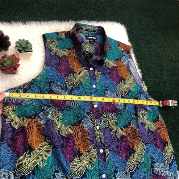 Lands End Deep Sea Navy Palm No Iron Top - Picture 6 of 12